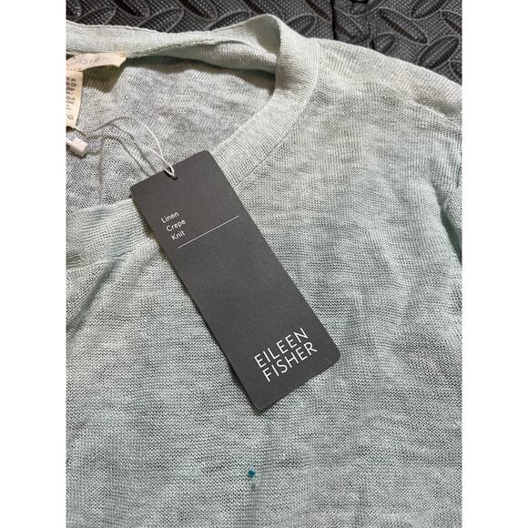 Eileen Fisher Mint Green‎ Jewel Short Sleeve Cardigan Button Down Linen Size XL - Picture 4 of 9